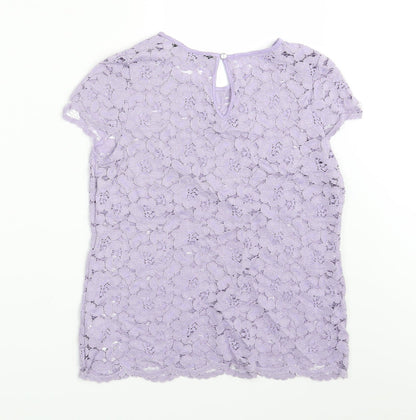 Preloved Dorothy Perkins Womens Purple Floral  Basic Blouse Size 8 - Back