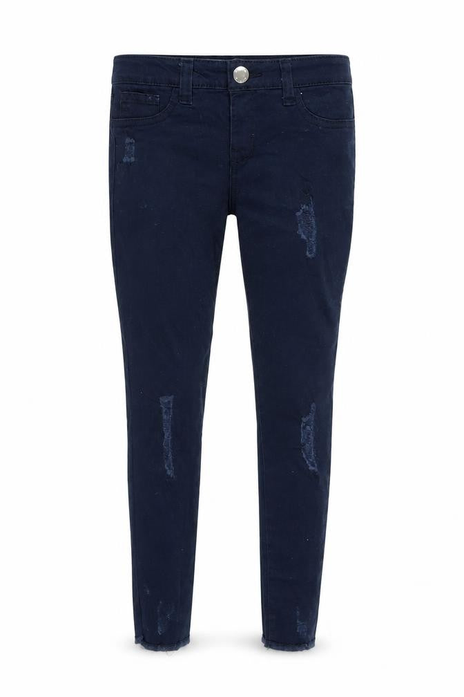 Front view of Denim & Co. girls’ blue denim skinny jeans, size 6-7, years - inside leg 18-inch