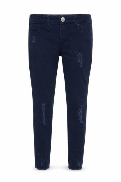 Front view of Denim & Co. girls’ blue denim skinny jeans, size 6-7, years - inside leg 18-inch
