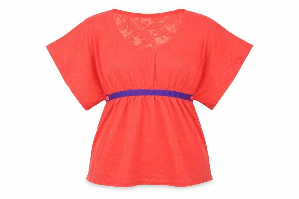 Coline Womens Red Paisley  Basic T-Shirt Size M