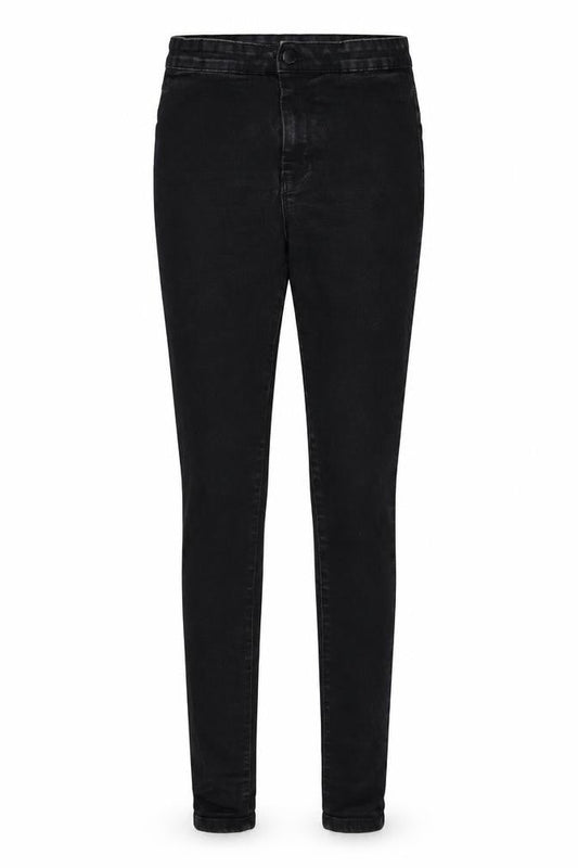 Front view of Denim & Co. women’s black denim skinny jeans, size UK 12, 30-inch leg