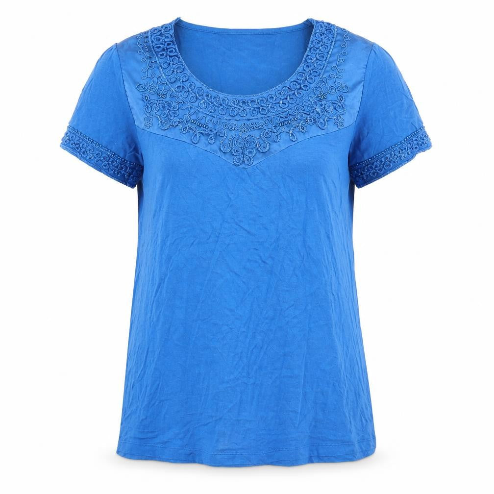 charlotte cold Womens Blue Geometric  Basic T-Shirt Size M