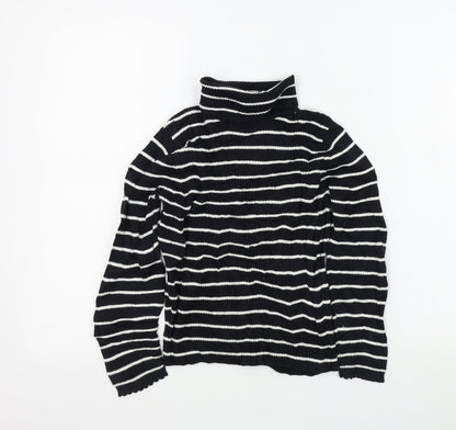Preloved George Girls Black Striped  Pullover Jumper Size 7-8 Years - Front
