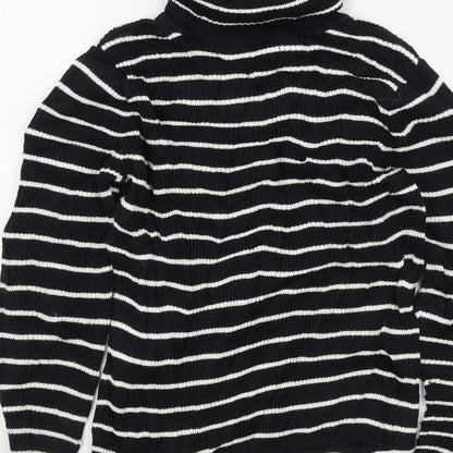 Preloved George Girls Black Striped  Pullover Jumper Size 7-8 Years - Label