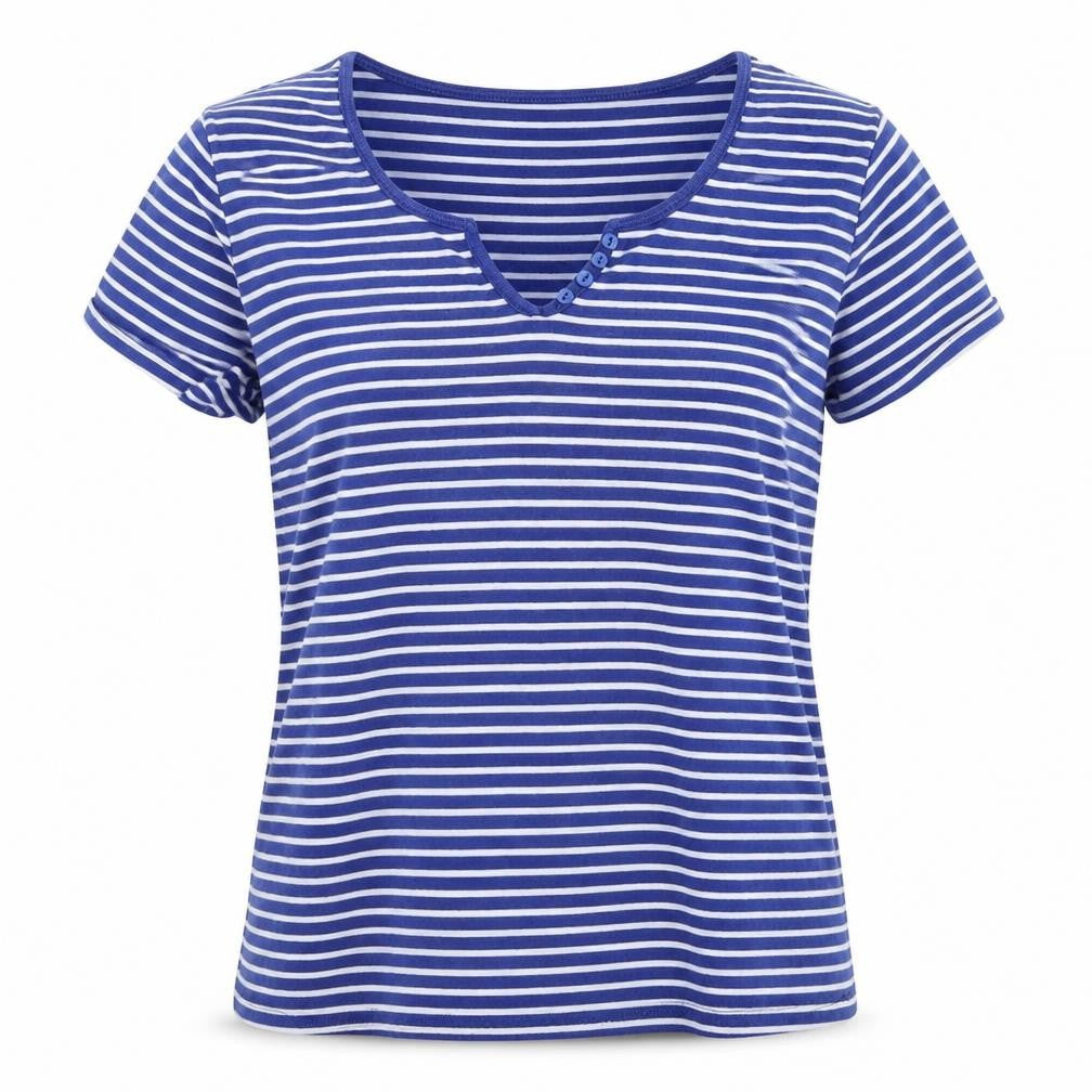 Iwie Womens Blue Striped  Basic T-Shirt Size L