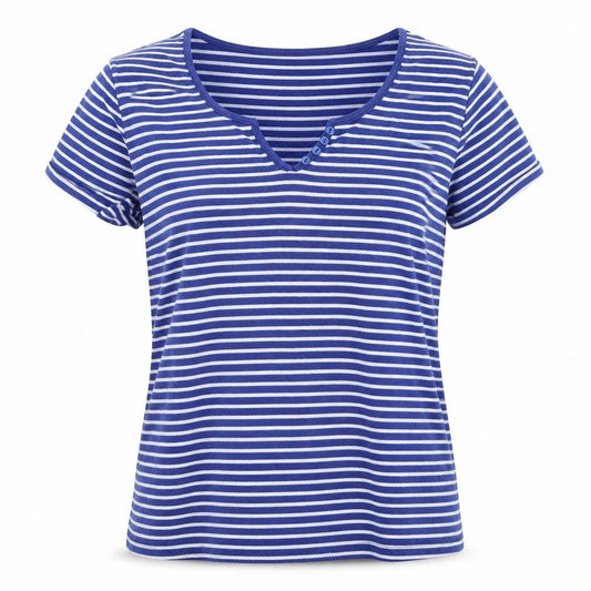 Iwie Womens Blue Striped  Basic T-Shirt Size L