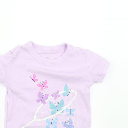 Close-up detail of Gap girls’ purple basic t-shirt, size 2, years - butterflies