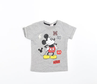Front view of Disney Baby Grey Basic T-Shirt, size 12-18, Months - mickey mouse