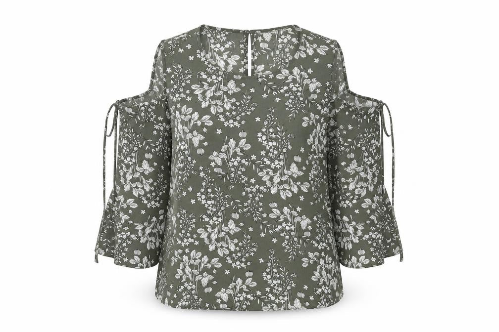 Papaya Womens Green Floral  Basic Blouse Size 12  - cold Shoulder