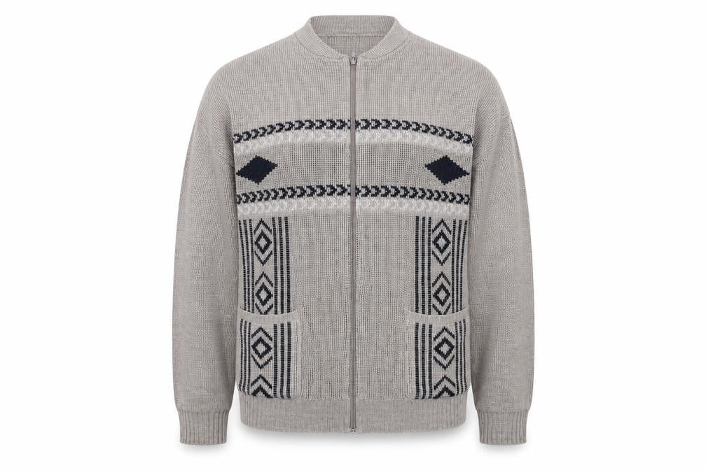 Premier man Mens Brown Argyle/Diamond  Full Zip Jumper Size XL