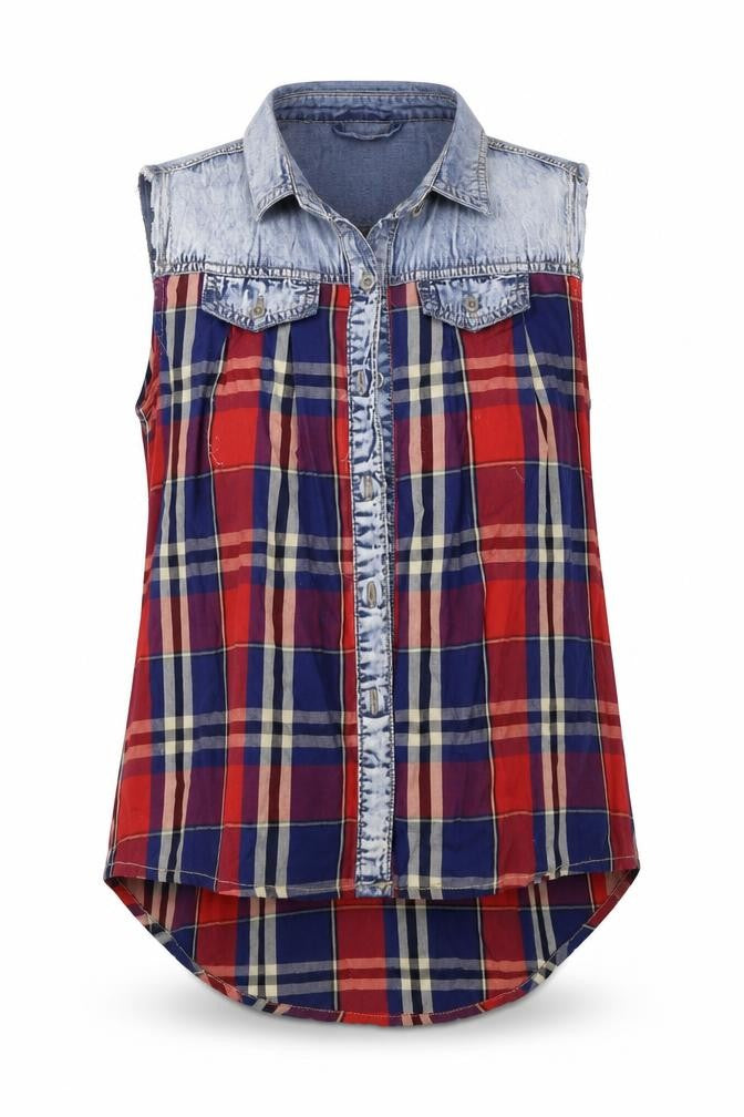 Denim & Co. Womens Red Check  Basic Tank Size 6