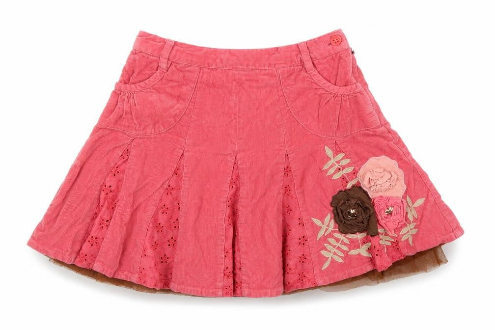 Monsoon Girls Pink Floral Corduroy A-Line Skirt Size 3-4 Years