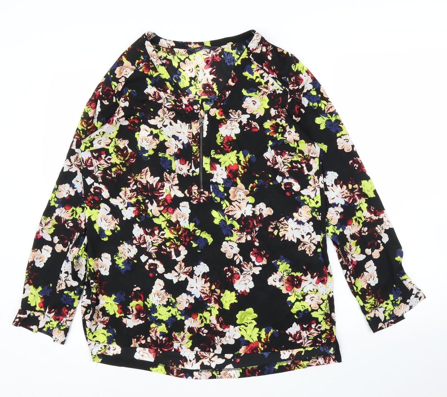 M&S Womens Black Floral  Basic Blouse Size 12