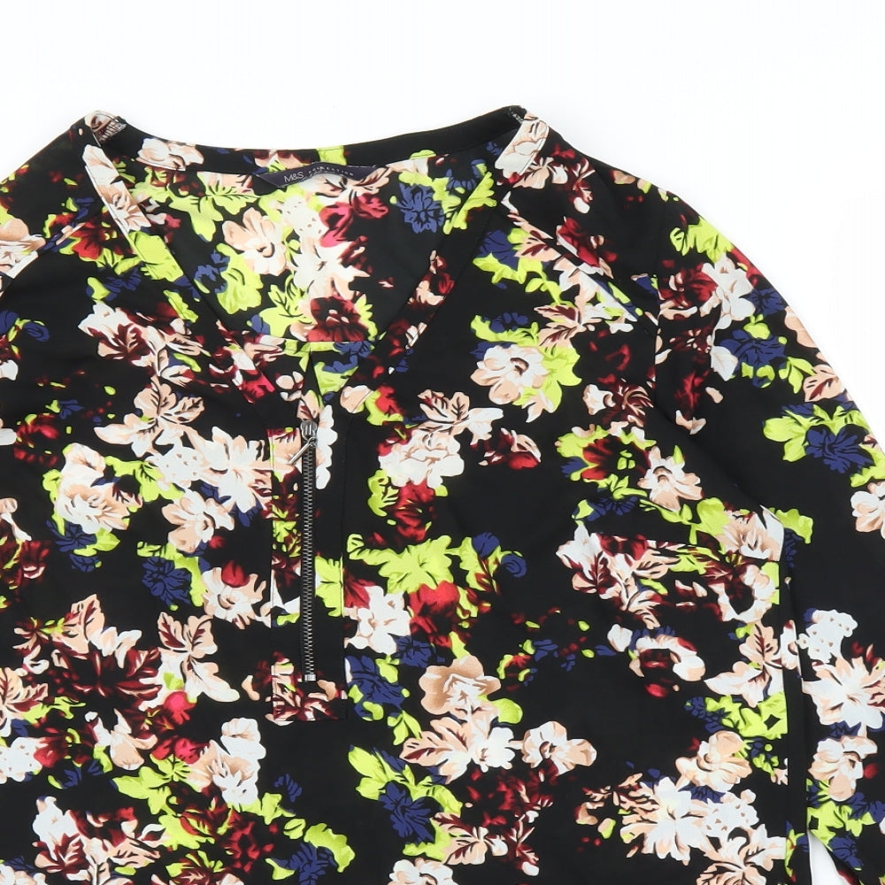 M&S Womens Black Floral  Basic Blouse Size 12