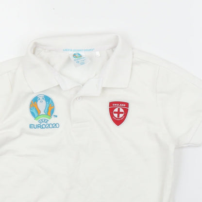 Close-up detail of UEFA Euro 2020 boys’ white basic polo, size 9-10, years - football