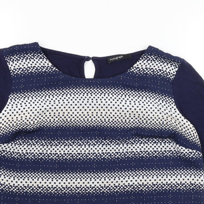 Close-up detail of Autograph women’s blue basic blouse, size UK 8