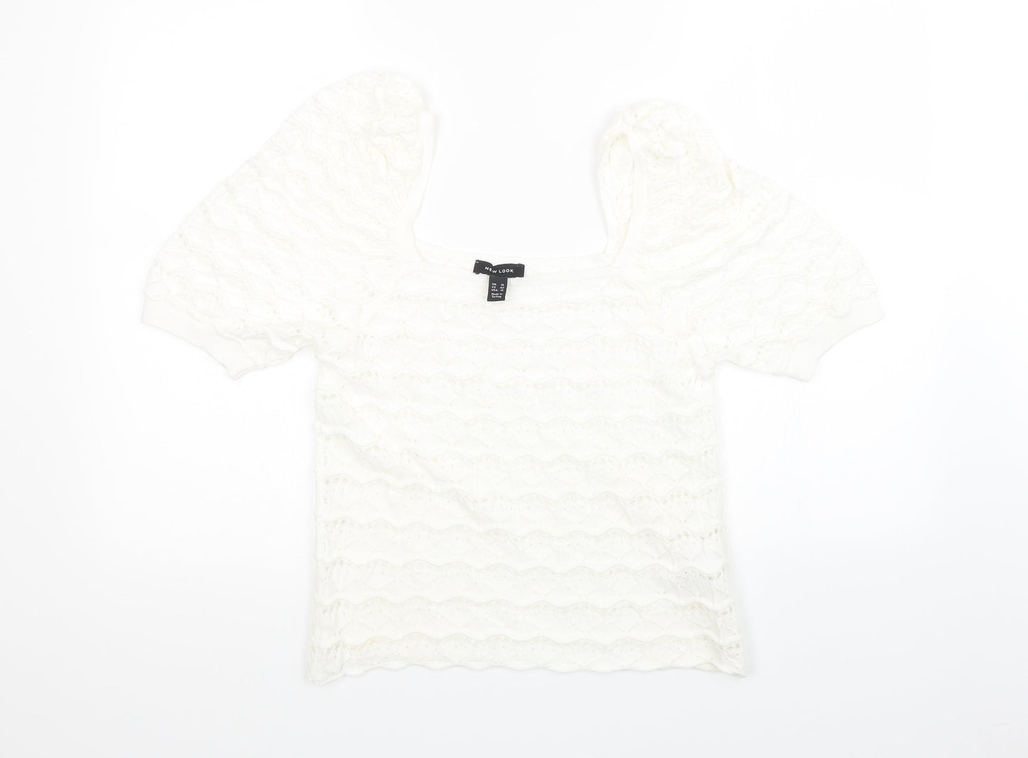 New Look Womens White  Knit Basic T-Shirt Size 12  - cropped
