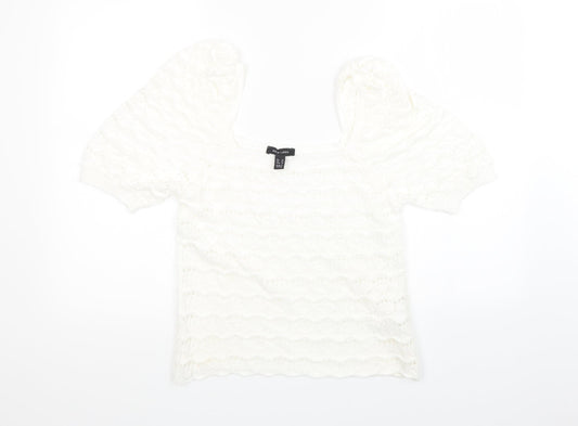 New Look Womens White  Knit Basic T-Shirt Size 12  - cropped