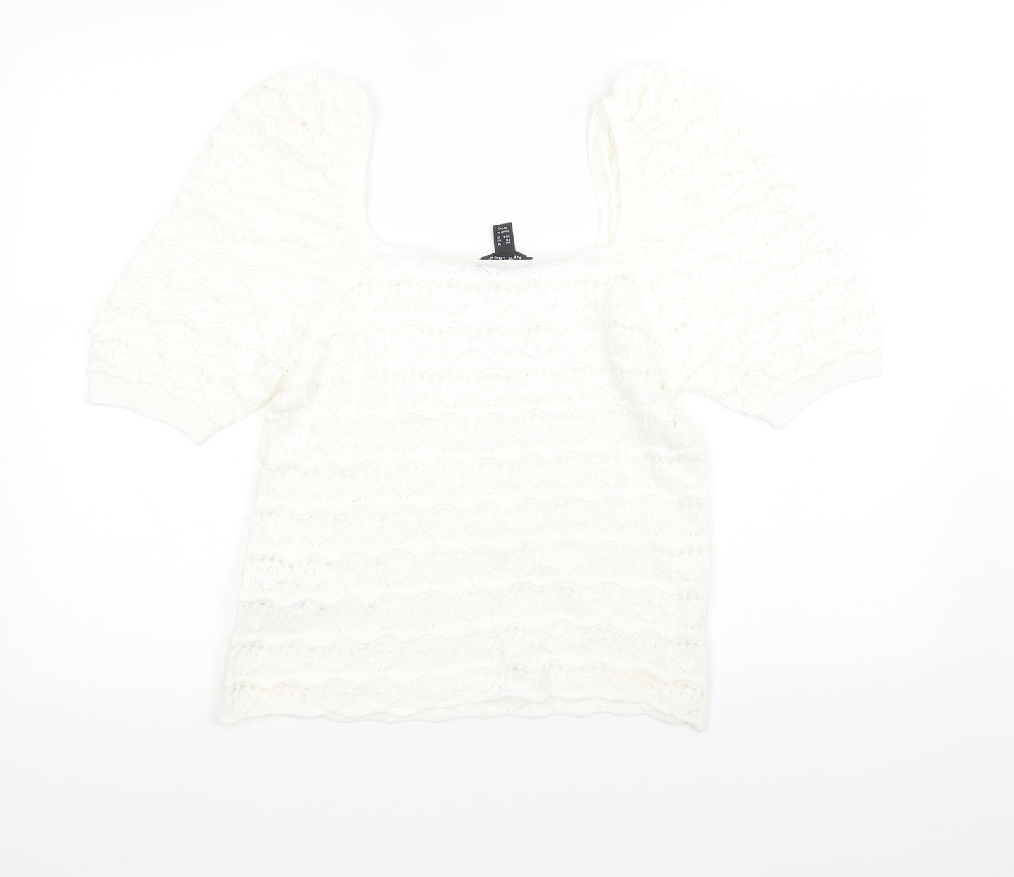 New Look Womens White  Knit Basic T-Shirt Size 12  - cropped