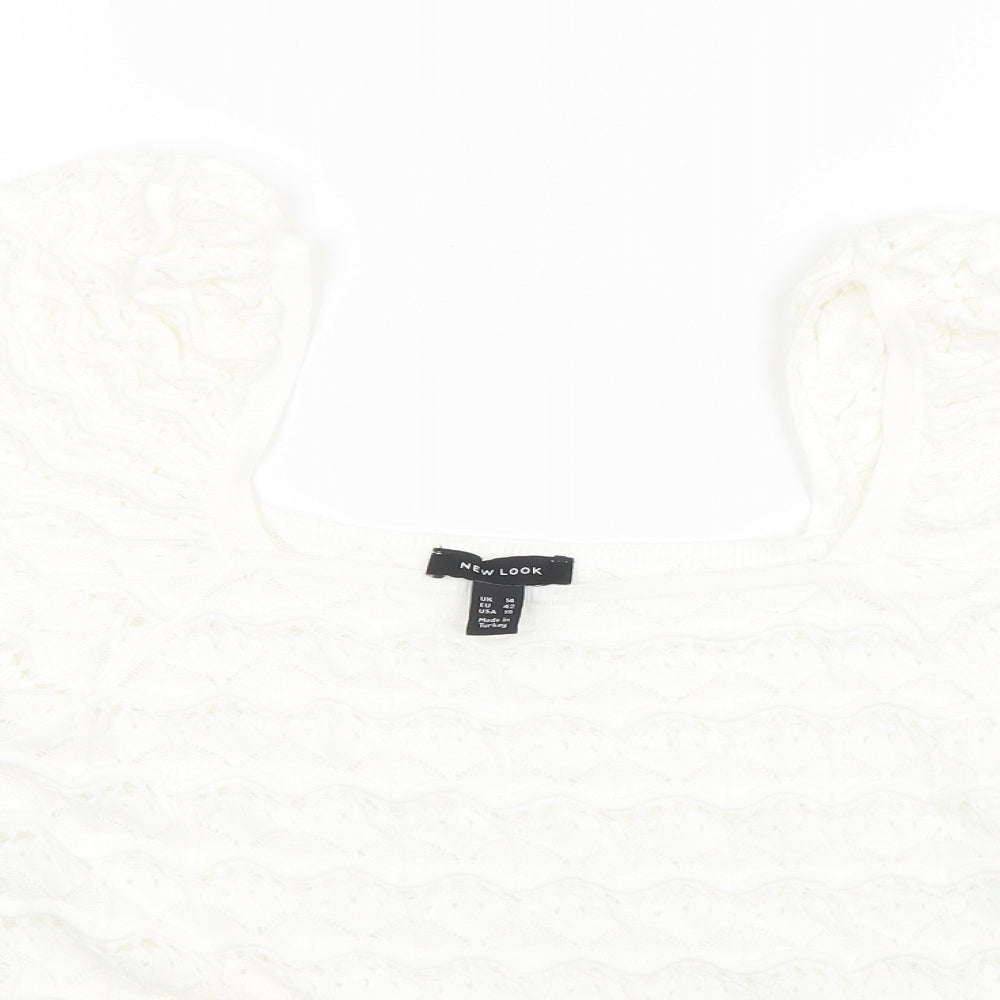 New Look Womens White  Knit Basic T-Shirt Size 12  - cropped