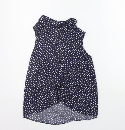 Additional front view of Nutmeg girls’ blue polka dot basic button-up, size 10-11, years