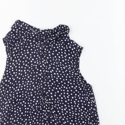 Close-up detail of Nutmeg girls’ blue polka dot basic button-up, size 10-11, years