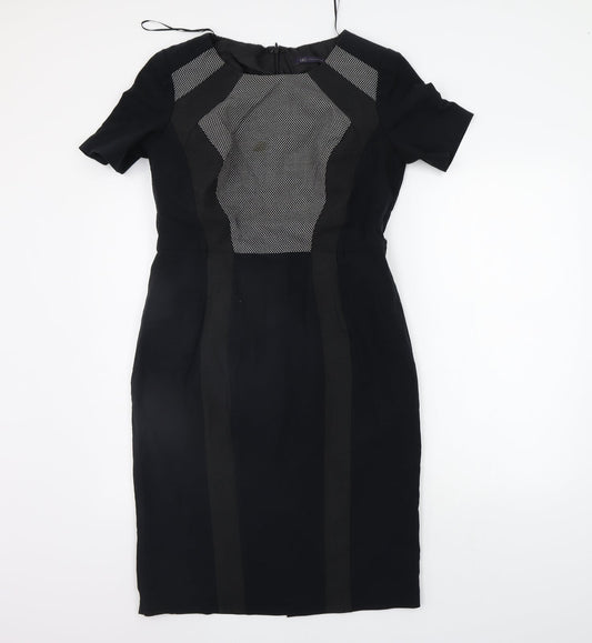 Marks and Spencer Womens Black Geometric  A-Line  Size 12
