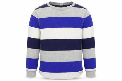 Front view of Gap girls’ blue striped basic t-shirt, size 8, years