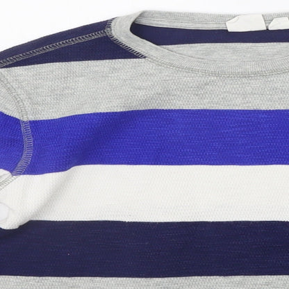 Close-up detail of Gap girls’ blue striped basic t-shirt, size 8, years