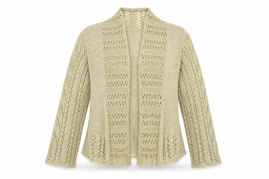 Front view of Papaya women’s beige cardigan jumper, size UK 14