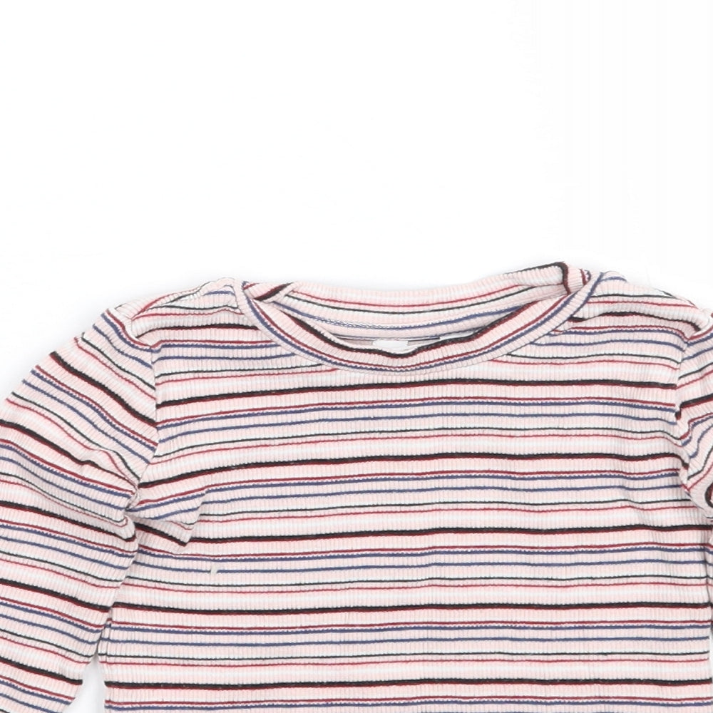 M&Co Girls Pink Striped  Basic T-Shirt Size 24 Months