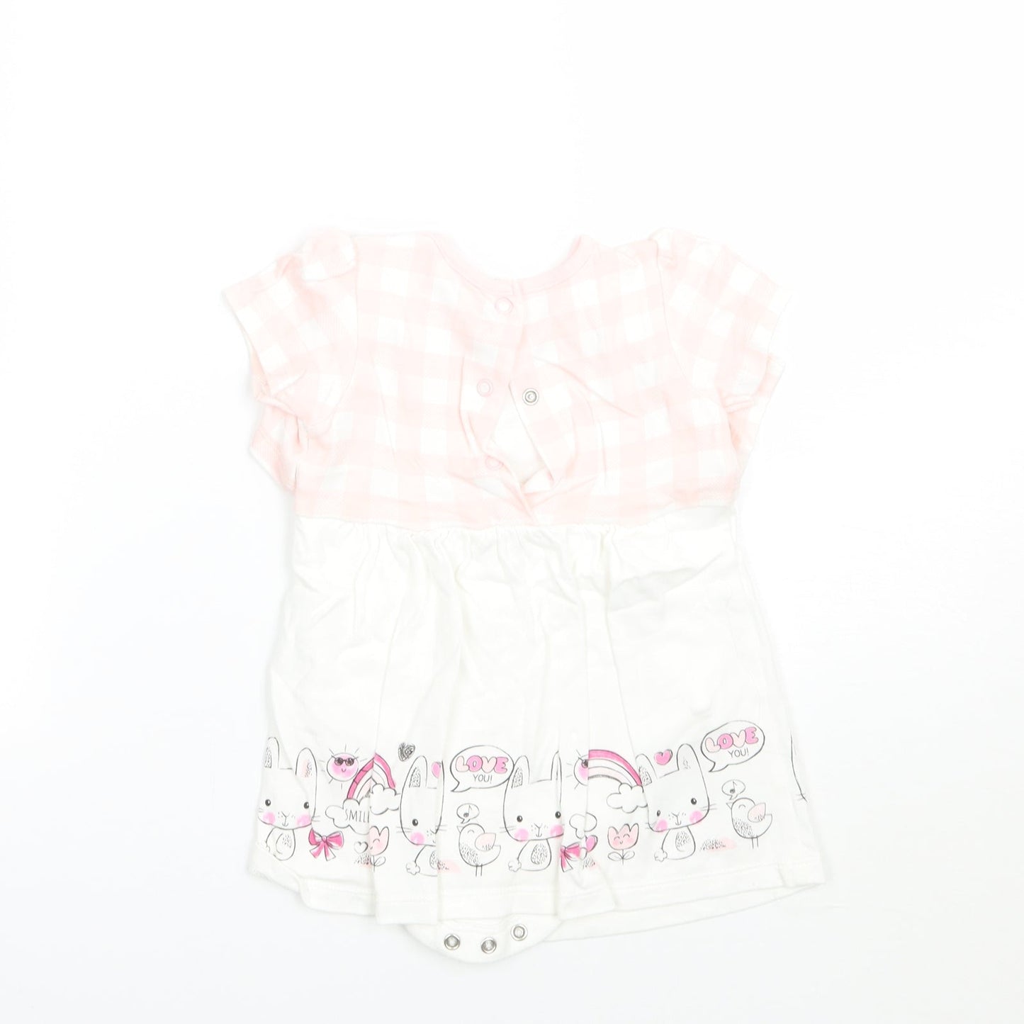 M&Co Girls Pink Check  Babygrow One-Piece Size 6-9 Months