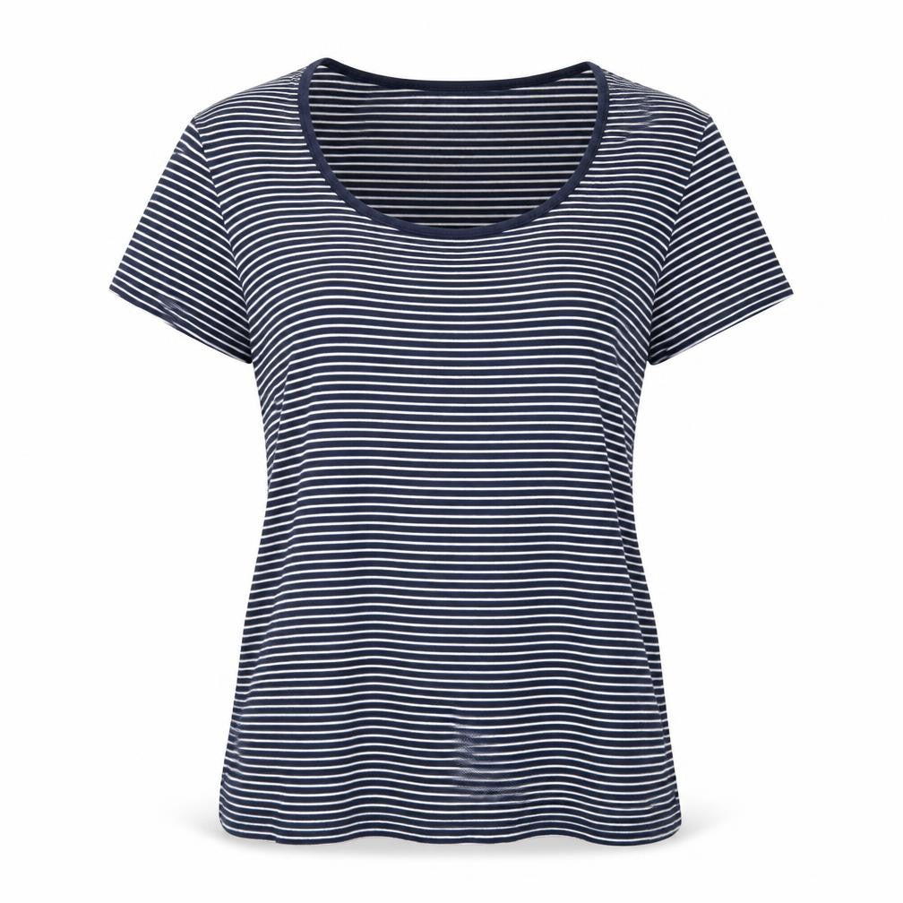 Cotton Traders Womens White Striped  Basic T-Shirt Size 12