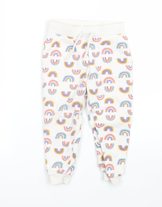 Primark Girls White Geometric  Sweatpants Trousers Size 2-3 Years
