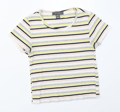 Primark Womens White Striped  Basic T-Shirt Size 6