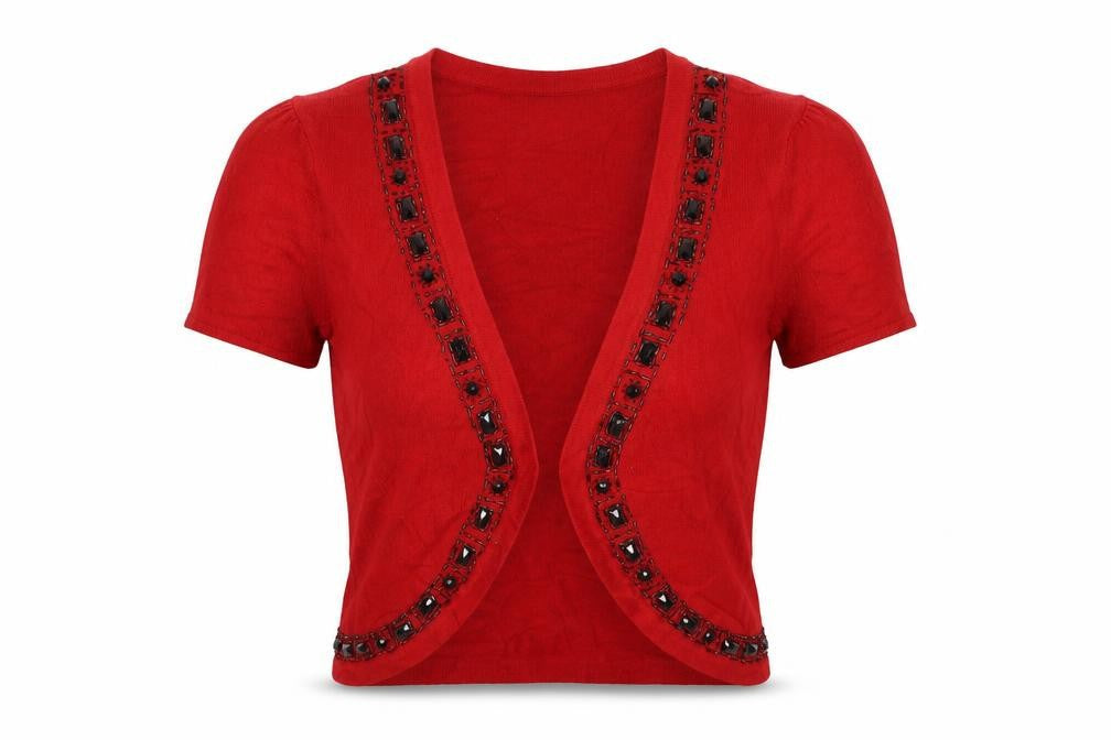 Bonmarché Womens Red Shrug Jumper Size S - Red Shrug, Jewelled