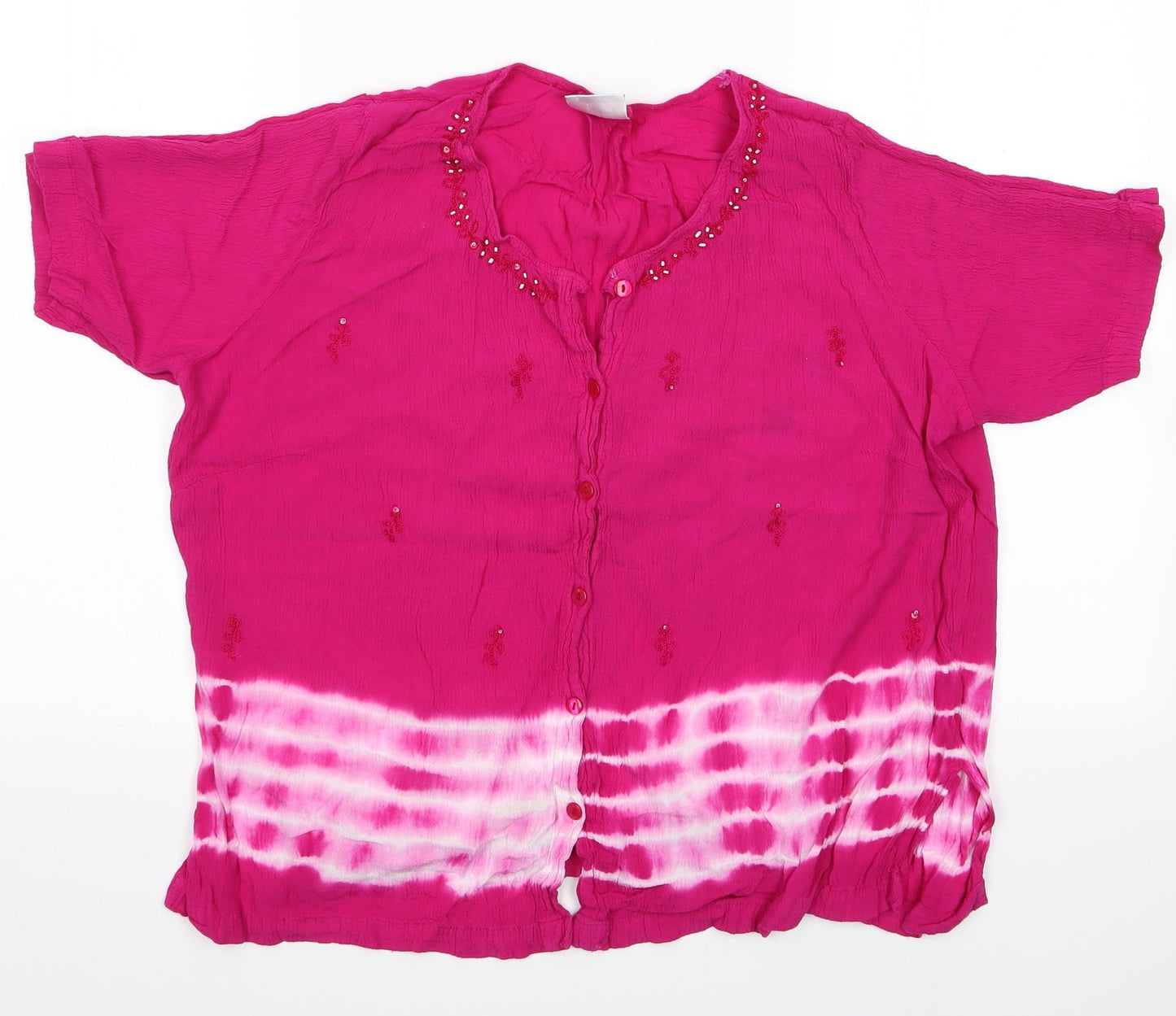 Roman Womens Pink Floral  Basic Blouse Size 12  - Roman Jewelled and Tye Die effect top