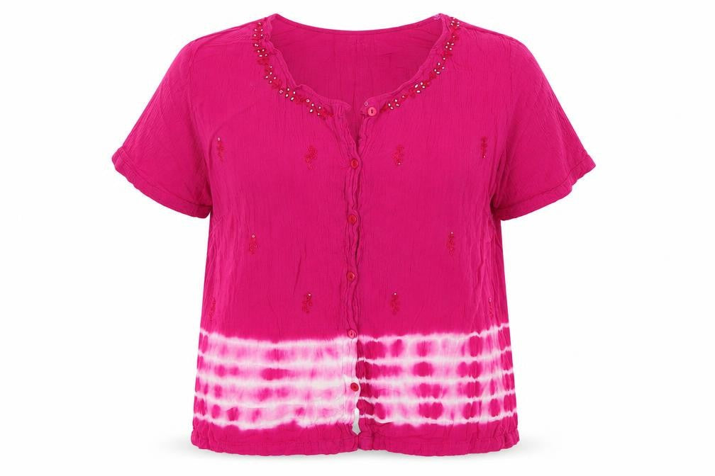 Roman Womens Pink Floral  Basic Blouse Size 12  - Roman Jewelled and Tye Die effect top