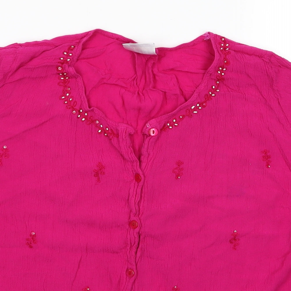 Roman Womens Pink Floral  Basic Blouse Size 12  - Roman Jewelled and Tye Die effect top