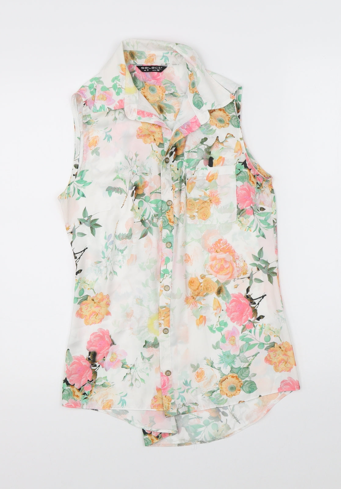 Select Womens White Floral  Basic Blouse Size 8