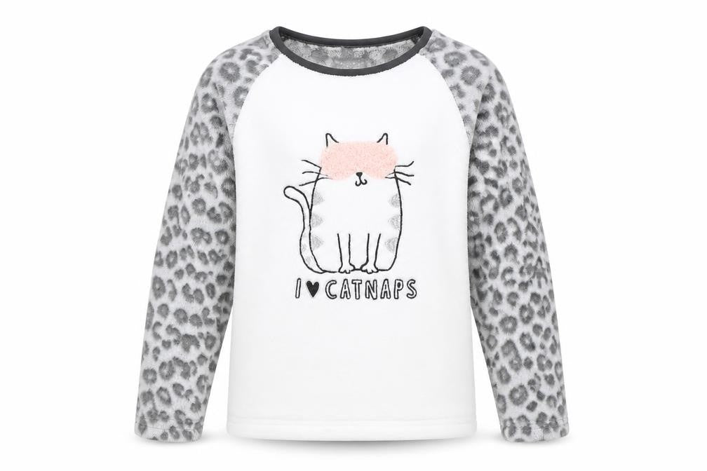 Primark Girls White Animal Print   Pyjama Top Size 9-10 Years  - cat