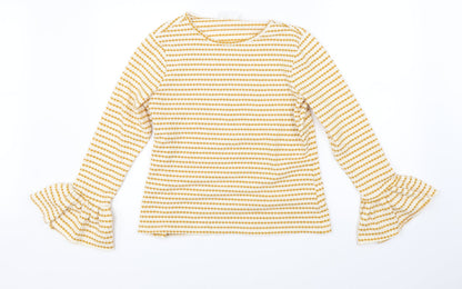 Savida Womens Yellow Striped  Basic Blouse Size L