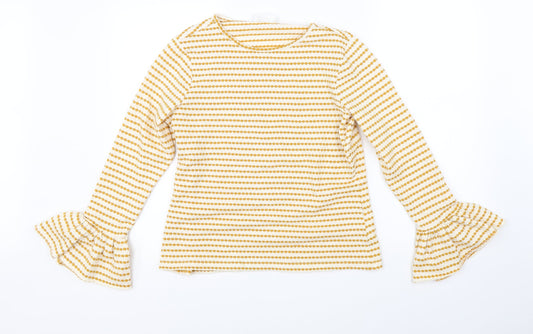 Savida Womens Yellow Striped  Basic Blouse Size L