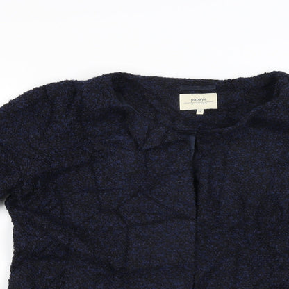 Close-up detail of Papaya women’s blue jacket, size UK 12