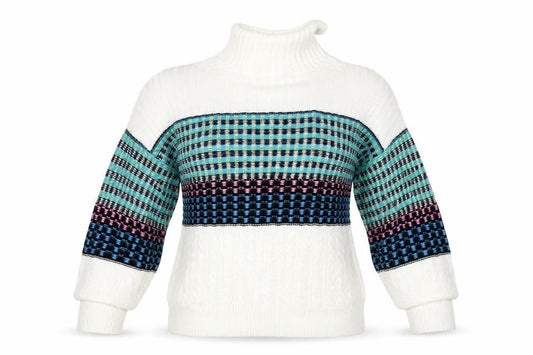 Front view of ASOS women’s multicoloured striped jumper, size UK 8