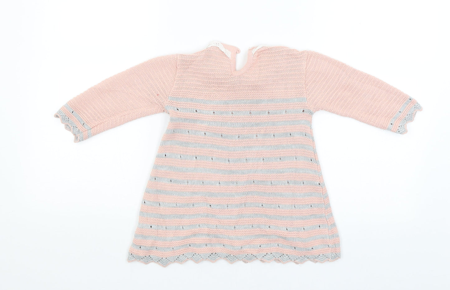 Fruit de ma passion Girls Pink Striped  Pullover Jumper Size 12-18 Months