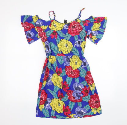 Back view of Atmosphere women’s blue floral shift, size UK 6