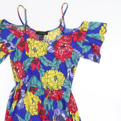 Close-up detail of Atmosphere women’s blue floral shift, size UK 6