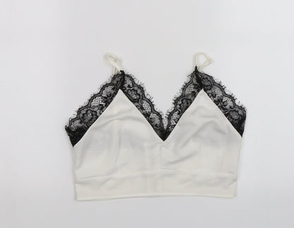 Front view of Missguided women’s white cropped tank, size UK 4