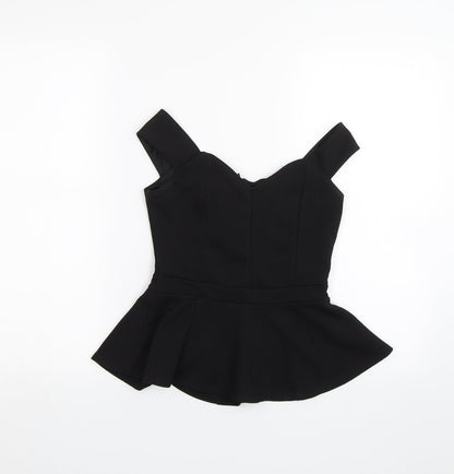 Additional front view of Miss Selfridge women’s black basic blouse, size UK 6